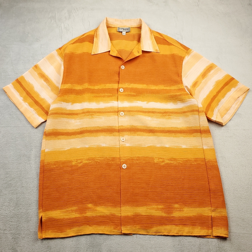 Vintage 90s Pardazzio Uomo Shirt Mens Large Hawaiian Bowling Button Up Orange